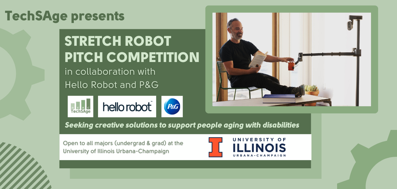 Stretch Robot Pitch Competition advertisement features competition details and an image that shows a robot passing a man a drink