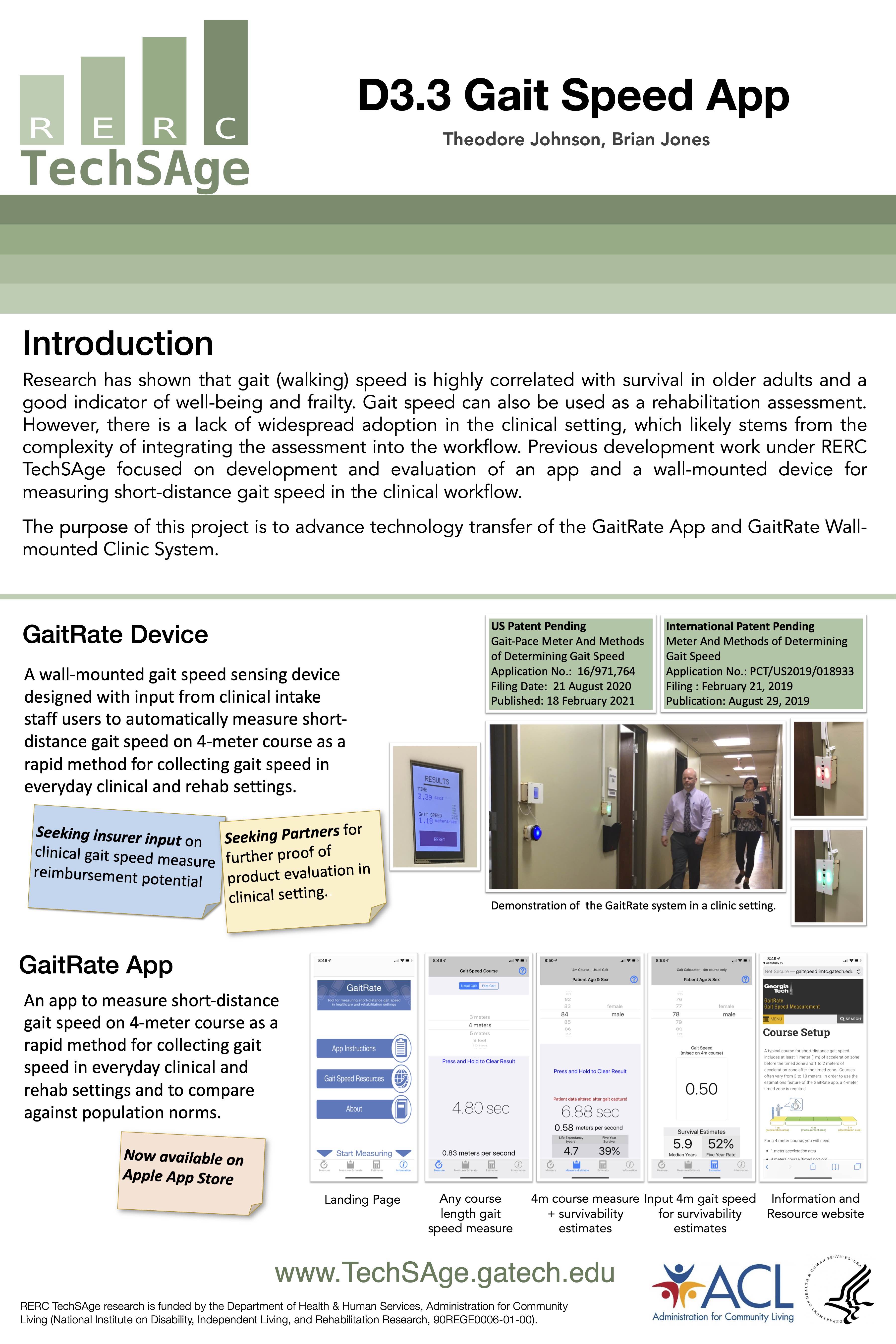 Screenshot of poster about the GaitRate app and GaitRate wall-mounted clinic system.